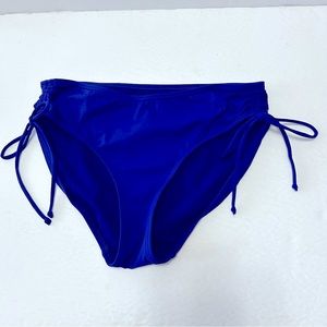 Athleta Bikini Bottom Sz S Navy Blue Swim Scrunch Ruched String Bathing Stretch